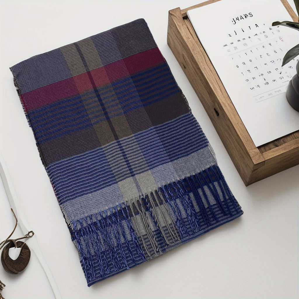 Unisex Striped Plaid Winter Scarf – Soft Tassel Shawl, Warm & Breathable