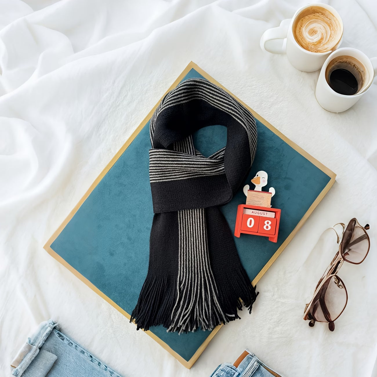 Men’s Double-Sided Striped Scarf – Warm Winter Scarf with Tassels