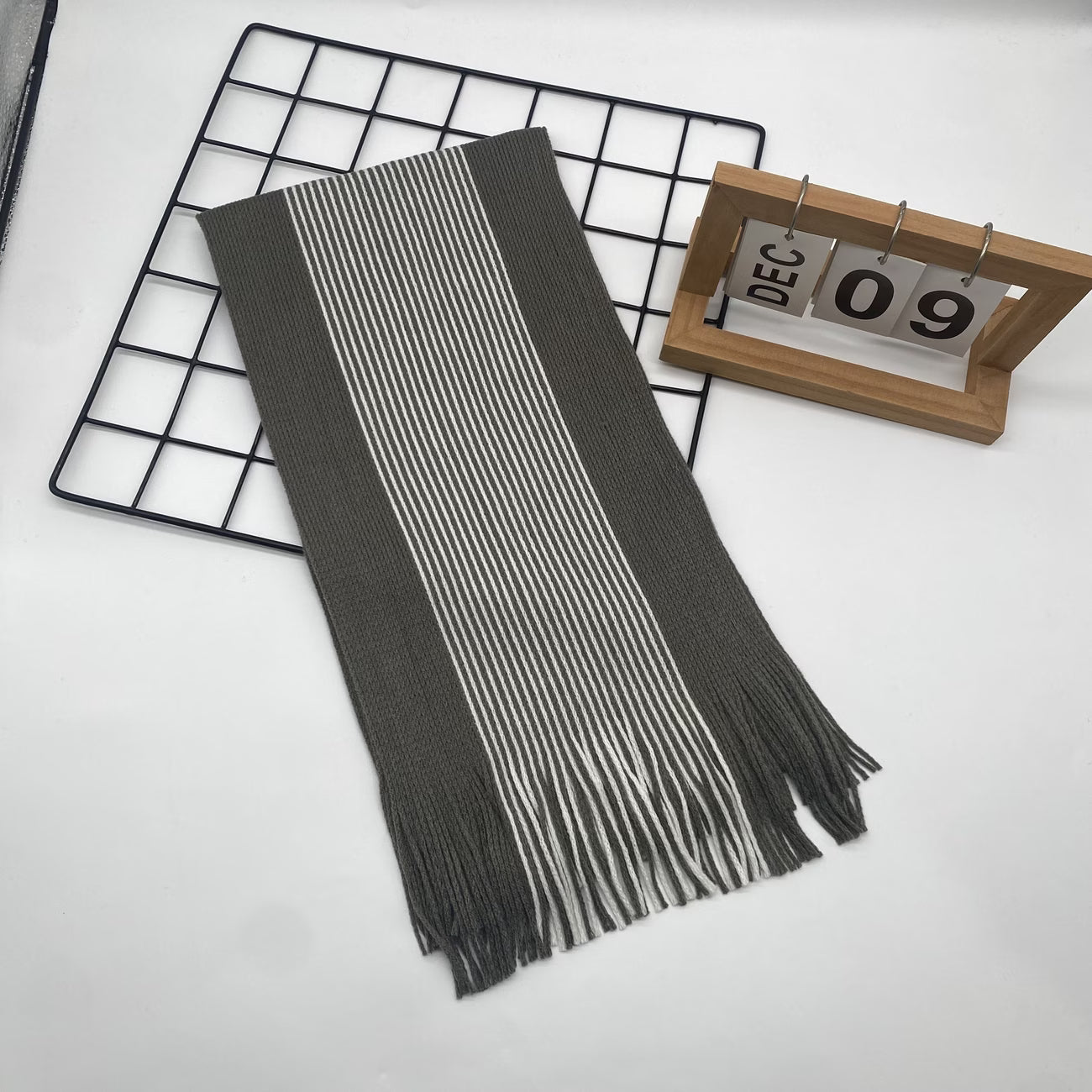 Men’s Double-Sided Striped Scarf – Warm Winter Scarf with Tassels
