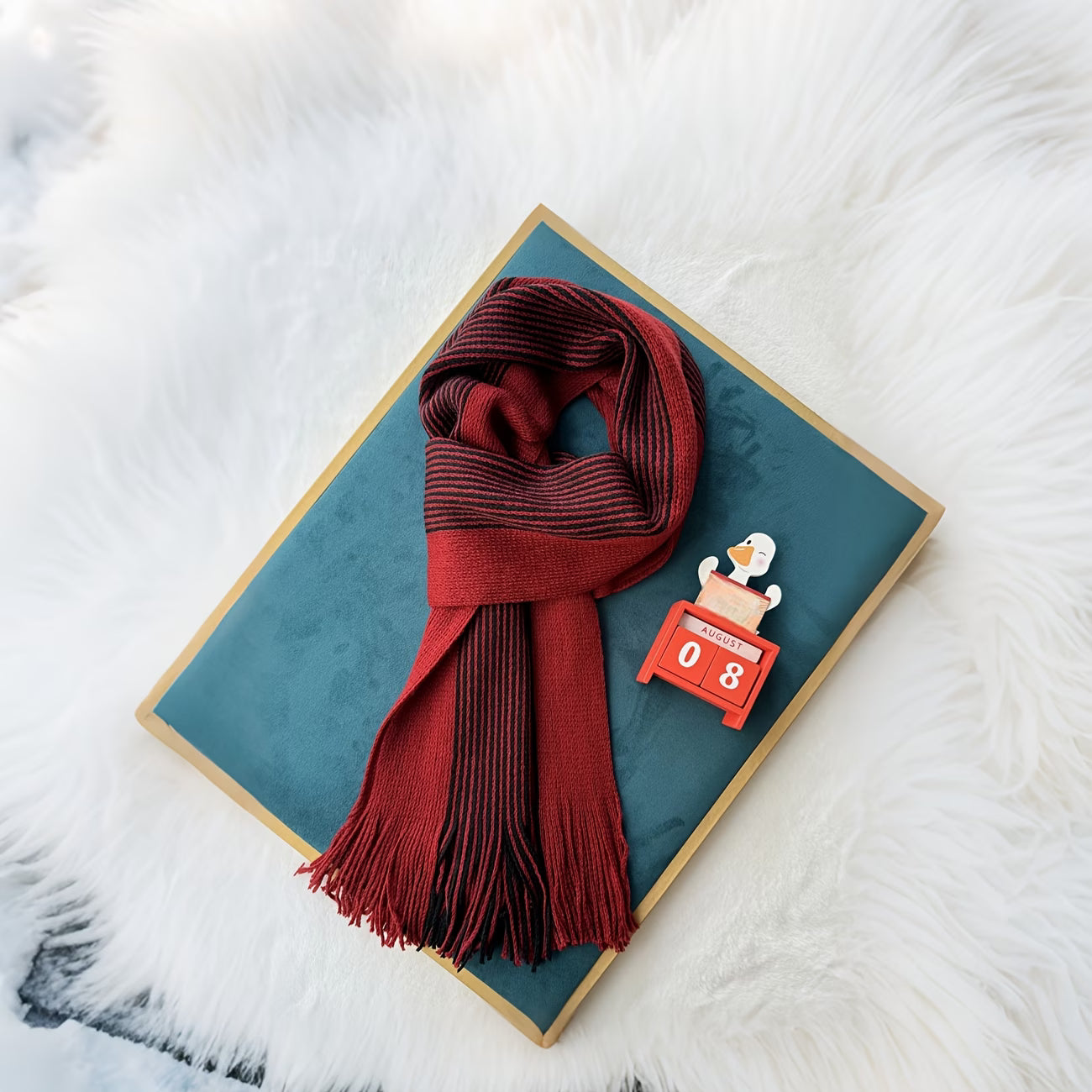 Men’s Double-Sided Striped Scarf – Warm Winter Scarf with Tassels