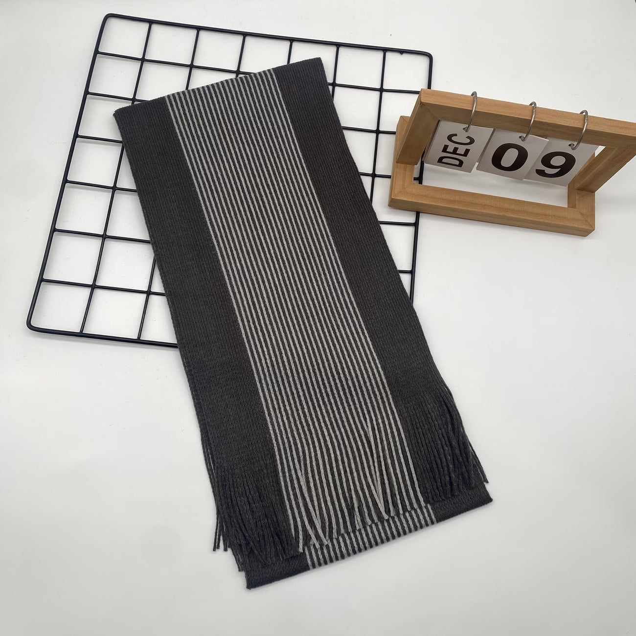 Men’s Double-Sided Striped Scarf – Warm Winter Scarf with Tassels