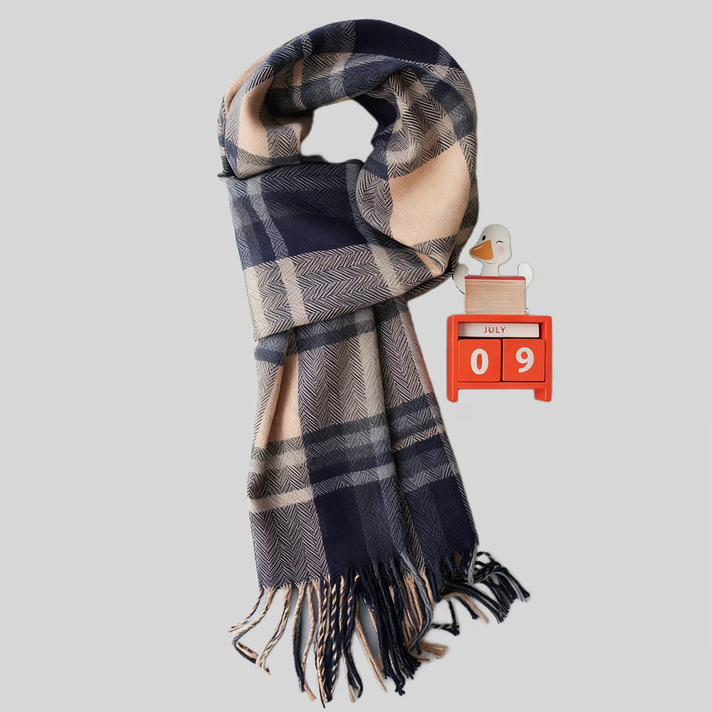 Men’s Brown & Gray Checkered Winter Scarf – Thick Warm Business Casual Scarf
