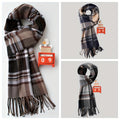 Men’s Brown & Gray Checkered Winter Scarf – Thick Warm Business Casual Scarf