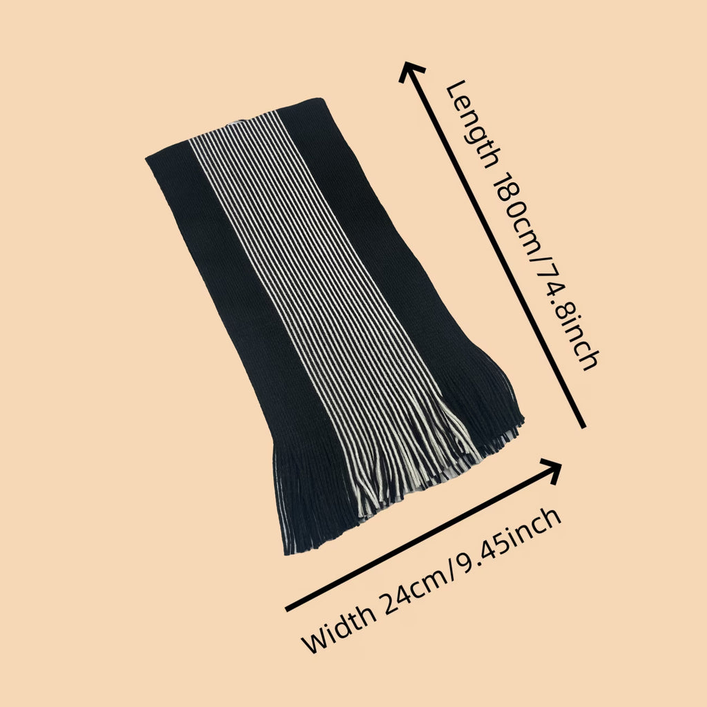 Men’s Double-Sided Striped Scarf – Warm Winter Scarf with Tassels