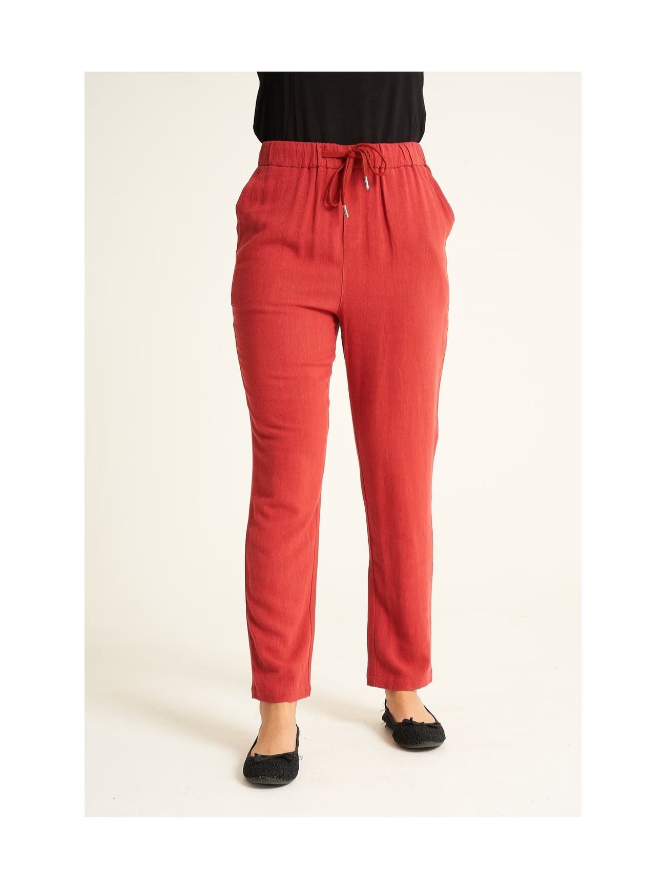 Women’s Black Drawstring Trousers – Relaxed Fit Elastic Waist Straight Leg Pants for Casual Wear & Lounging