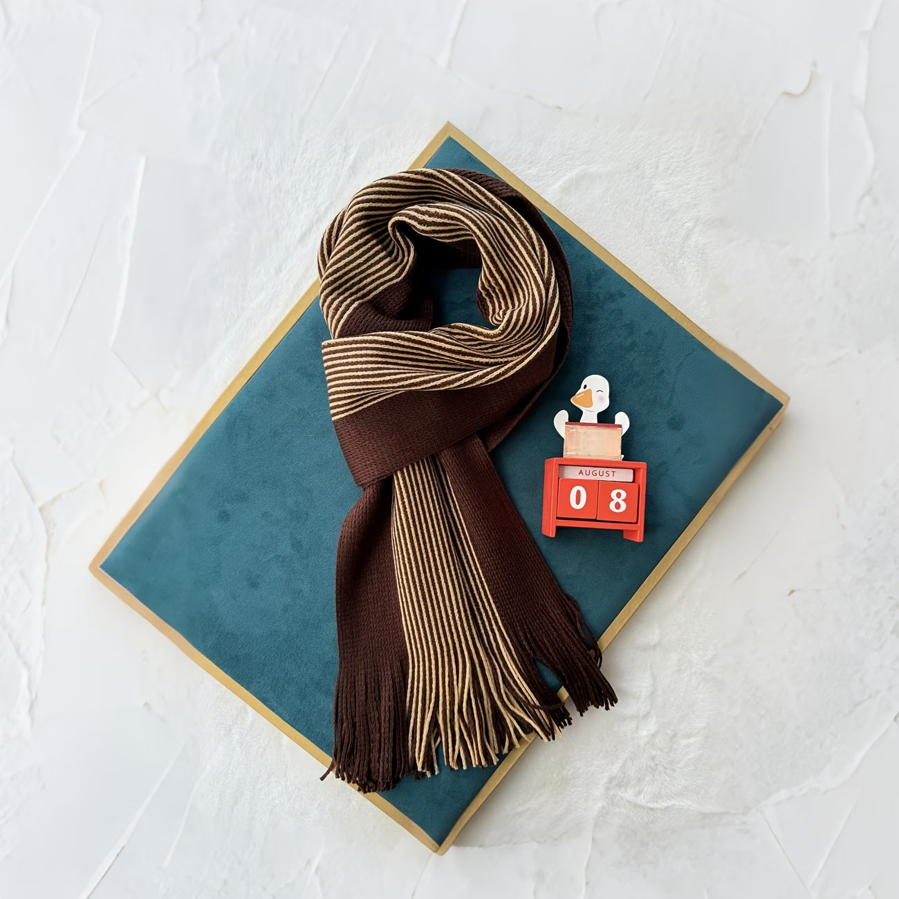 Men’s Double-Sided Striped Scarf – Warm Winter Scarf with Tassels