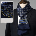 Luxury Men’s Navy Blue Scarf – Gold & Yellow Geometric Pattern Business Scarf