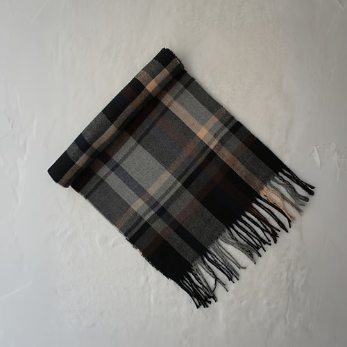 Men’s Brown & Gray Checkered Winter Scarf – Thick Warm Business Casual Scarf