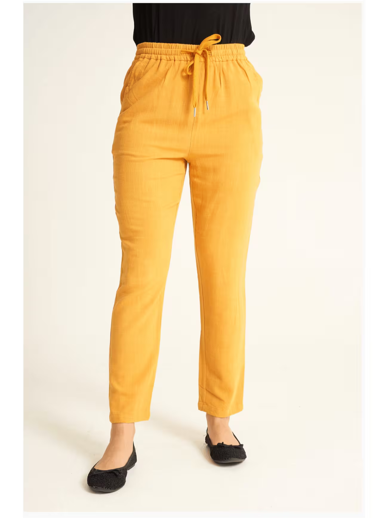 Women’s Black Drawstring Trousers – Relaxed Fit Elastic Waist Straight Leg Pants for Casual Wear & Lounging