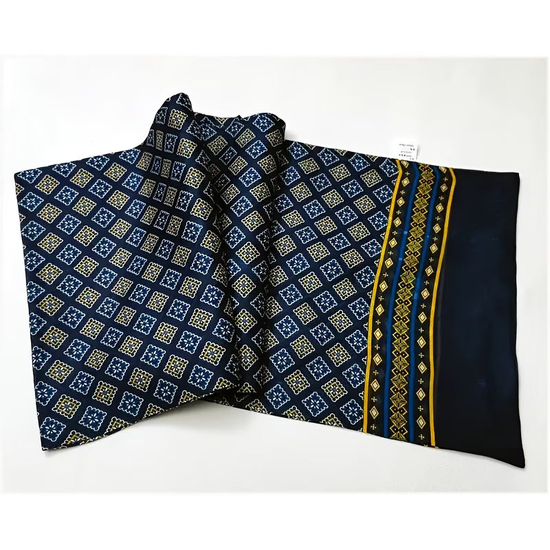 Luxury Men’s Navy Blue Scarf – Gold & Yellow Geometric Pattern Business Scarf