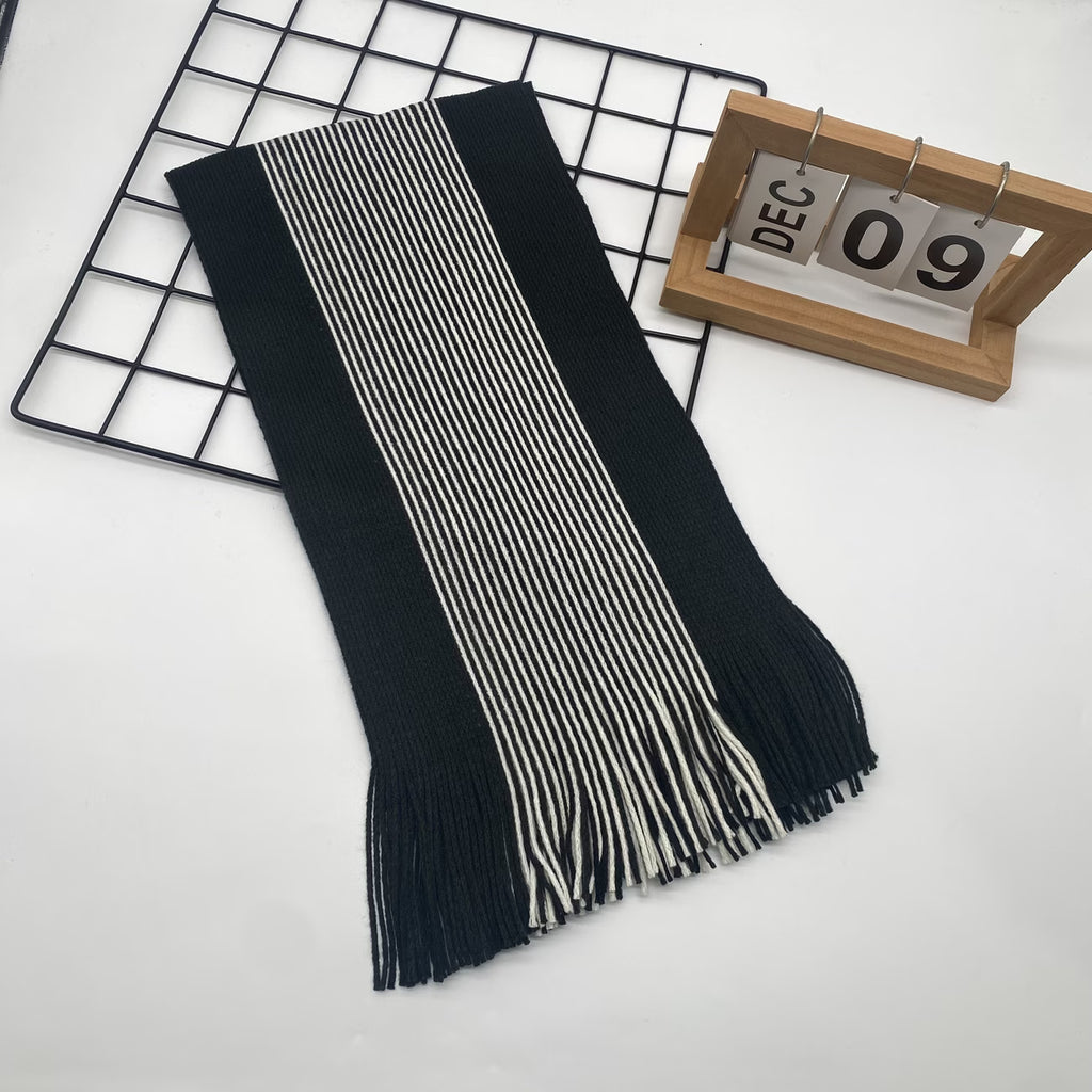 Men’s Double-Sided Striped Scarf – Warm Winter Scarf with Tassels