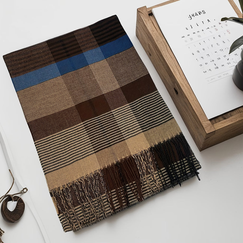 Unisex Striped Plaid Winter Scarf – Soft Tassel Shawl, Warm & Breathable