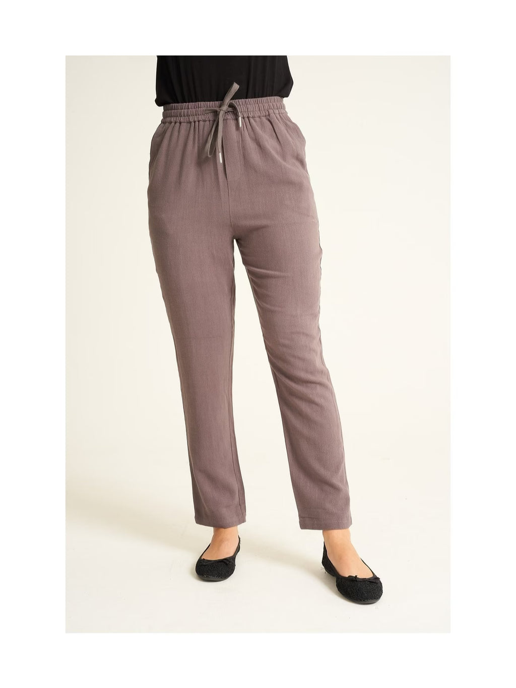 Women’s Black Drawstring Trousers – Relaxed Fit Elastic Waist Straight Leg Pants for Casual Wear & Lounging
