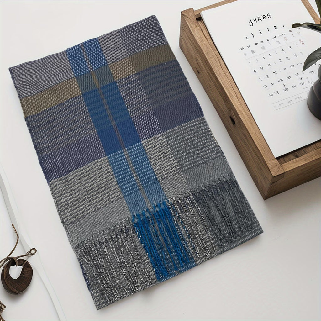 Unisex Striped Plaid Winter Scarf – Soft Tassel Shawl, Warm & Breathable