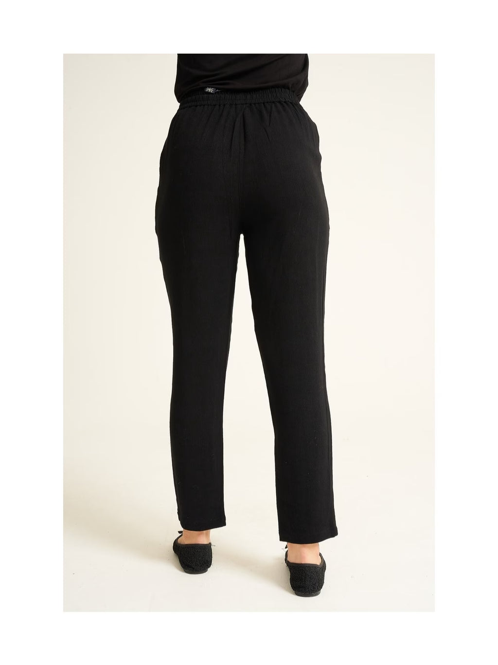 Women’s Black Drawstring Trousers – Relaxed Fit Elastic Waist Straight Leg Pants for Casual Wear & Lounging
