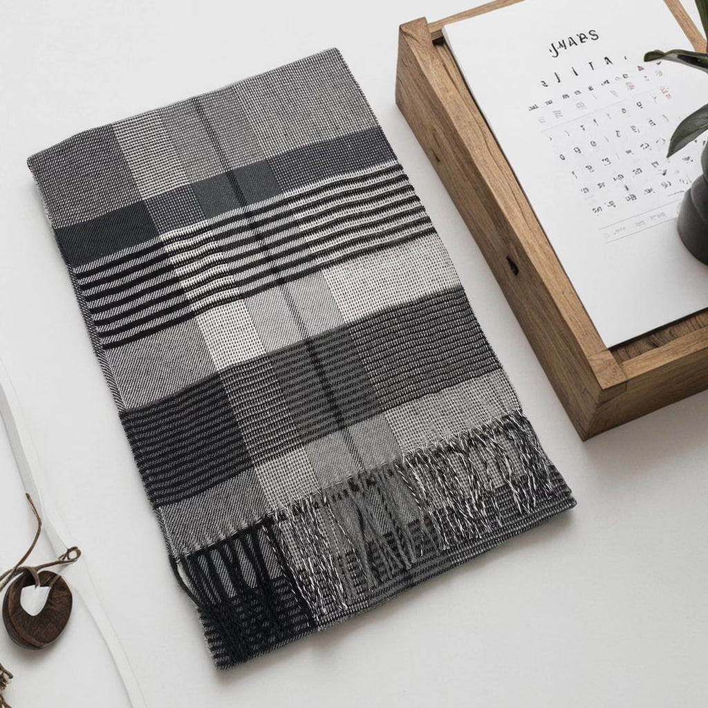 Unisex Striped Plaid Winter Scarf – Soft Tassel Shawl, Warm & Breathable