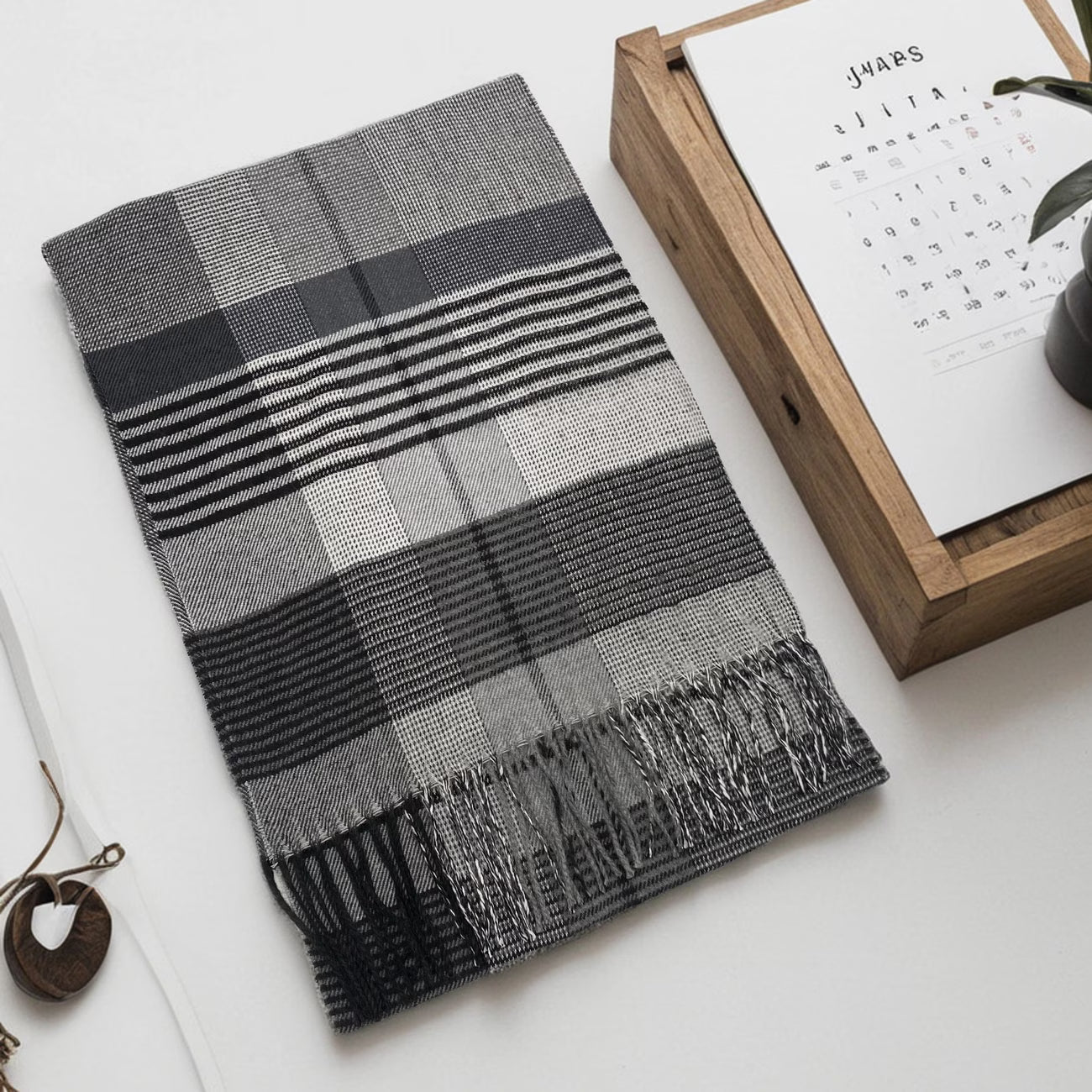 Unisex Striped Plaid Winter Scarf – Soft Tassel Shawl, Warm & Breathable