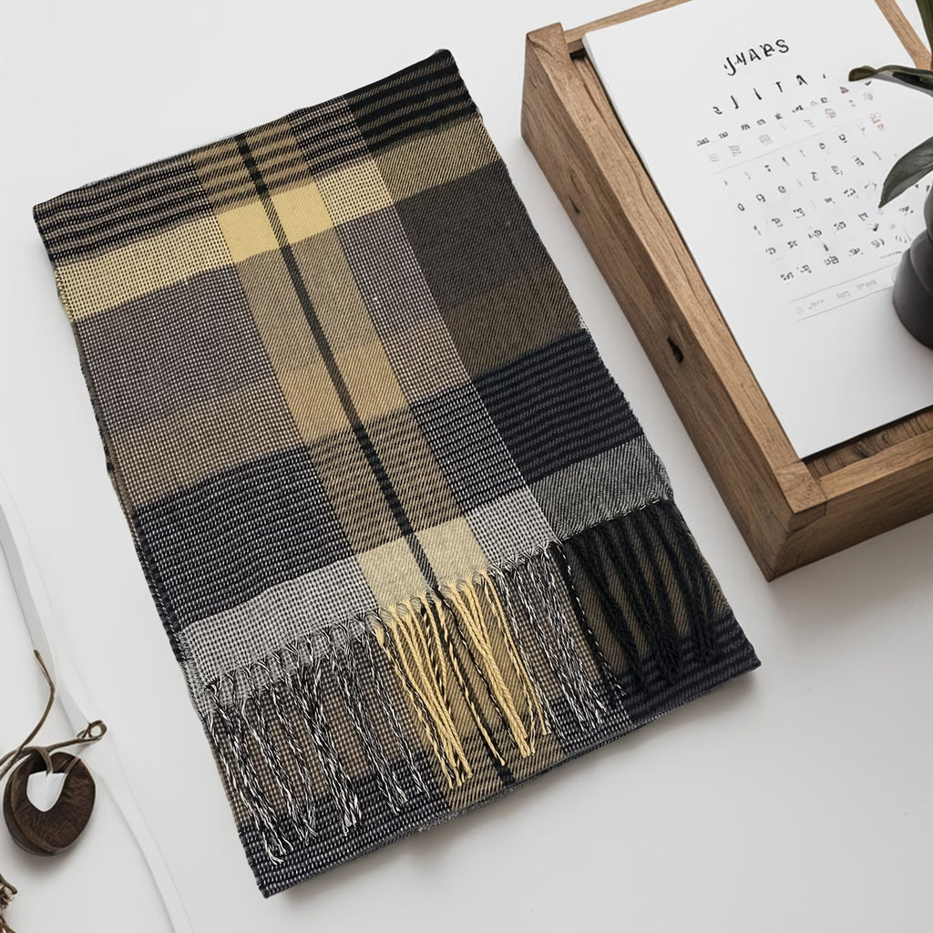 Unisex Striped Plaid Winter Scarf – Soft Tassel Shawl, Warm & Breathable